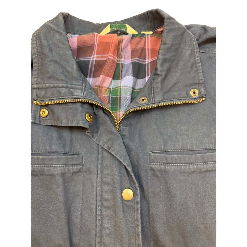 VTG LL Bean Navy Blue Plaid Lined Utility Field Jacket XL  Womens Chore Coat - Picture 8 of 8